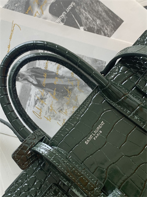 Y.S.L SAC DE JOUR NANO In Dk Green Crocodile Embossed Leather Silver Tone Metal