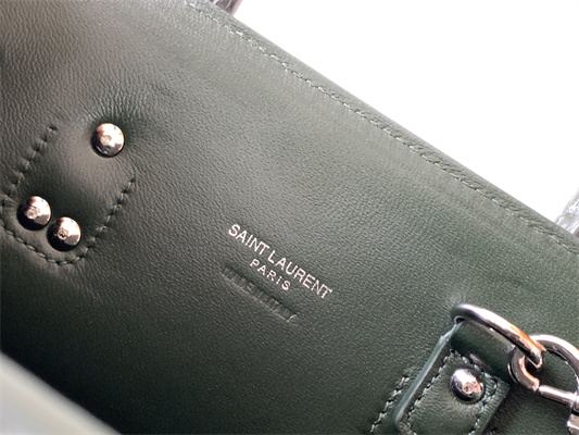 Y.S.L SAC DE JOUR BABY In Dk Green Corcodile Embossed Leather Silver Tone Metal