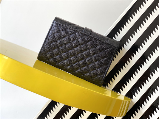 Y.S.L SMALL ENVELOPE WALLET IN MIX MATELASS?? GRAIN DE POUDRE EMBOSSED LEATHER Black Color Black Tone Metal