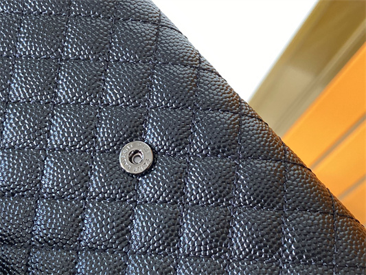 Y.S.L SMALL ENVELOPE WALLET IN MIX MATELASS?? GRAIN DE POUDRE EMBOSSED LEATHER Black Color Black Tone Metal