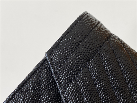 Y.S.L SMALL ENVELOPE WALLET IN MIX MATELASS?? GRAIN DE POUDRE EMBOSSED LEATHER Black Color Silver Tone Metal