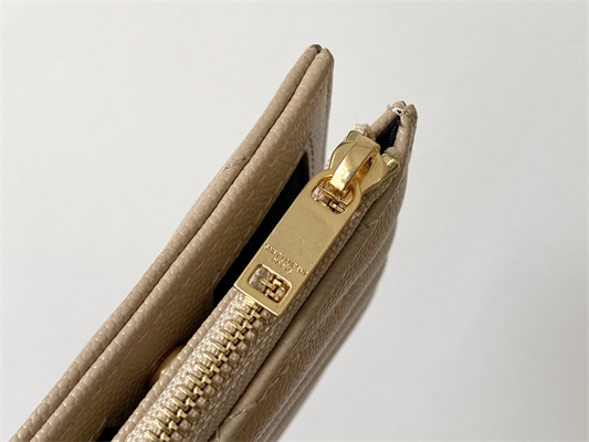 Y.S.L CASSANDRA MATELASS?? BI-FOLD WALLET IN GRAIN DE POUDRE EMBOSSED LEATHER Beige Color Gold Tone Metal