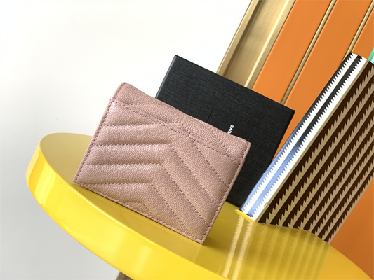 Y.S.L MONOGRAM MATELASS?? WALLET IN GRAIN DE POUDRE EMBOSSED LEATHER Pink Color Gold Tone Metal