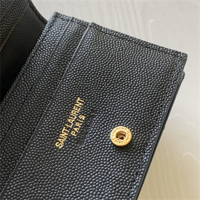 Y.S.L MONOGRAM MATELASS?? WALLET IN GRAIN DE POUDRE EMBOSSED LEATHER Black Color Gold Tone Metal