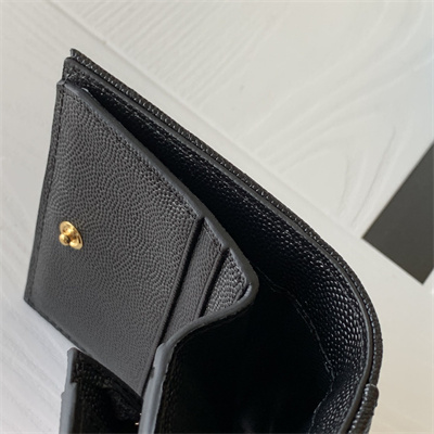 Y.S.L MONOGRAM MATELASS?? WALLET IN GRAIN DE POUDRE EMBOSSED LEATHER Black Color Gold Tone Metal