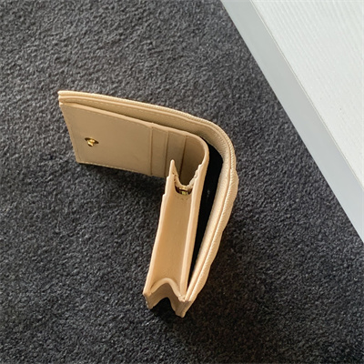 Y.S.L MONOGRAM MATELASS?? WALLET IN GRAIN DE POUDRE EMBOSSED LEATHER Beige Color Gold Tone Metal