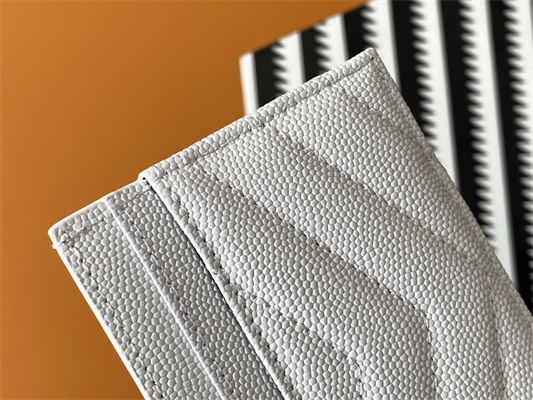 Y.S.L MONOGRAM MATELASS?? CARD CASE IN GRAIN DE POUDRE EMBOSSED LEATHER White Color Gold Tone Metal