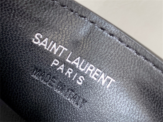 Y.S.L MONOGRAM MATELASS?? CARD CASE IN GRAIN DE POUDRE EMBOSSED LEATHER Black Color Black Tone Metal