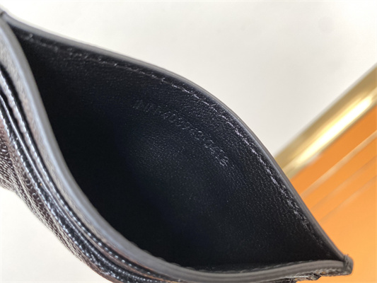 Y.S.L MONOGRAM MATELASS?? CARD CASE IN GRAIN DE POUDRE EMBOSSED LEATHER Black Color Gold Tone Metal