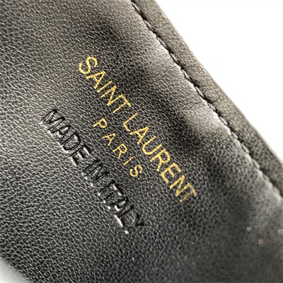 Y.S.L MONOGRAM MATELASS?? CARD CASE IN CROCODILE EMBOSSED LEATHER Black Color Gold Tone Metal