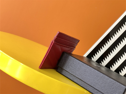 Y.S.L MONOGRAM MATELASS?? CARD CASE IN GRAIN DE POUDRE EMBOSSED LEATHER Red Color Gold Tone Metal