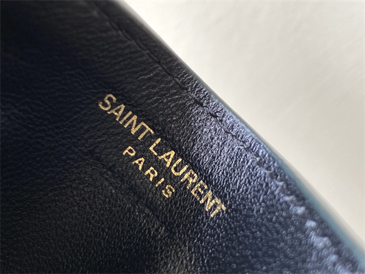 Y.S.L MONOGRAM MATELASS?? CARD CASE IN GRAIN DE POUDRE EMBOSSED LEATHER Dk Green Color Gold Tone Metal