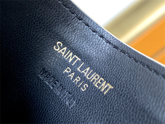 Y.S.L MONOGRAM MATELASS?? CARD CASE IN GRAIN DE POUDRE EMBOSSED LEATHER Beige Color Gold Tone Metal