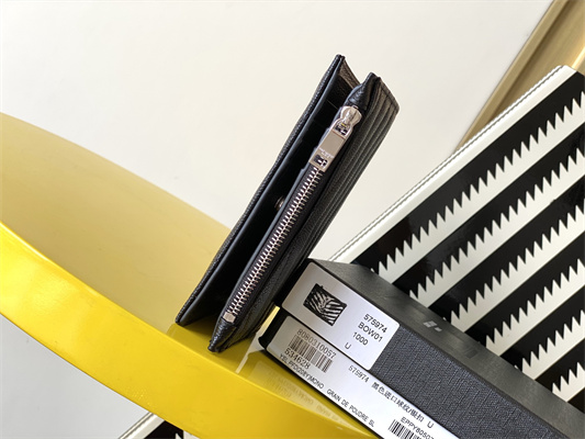 Y.S.L CASSANDRA MATELASS?? ZIP WALLET IN GRAIN DE POUDRE EMBOSSED LEATHER Black Color Silver Tone Metal