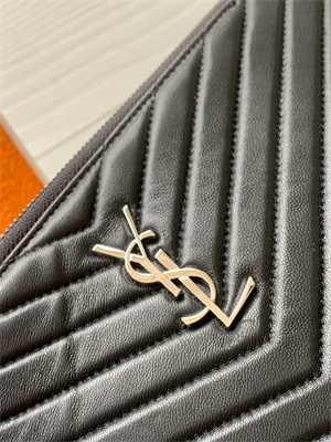 Y.S.L CASSANDRA MATELASS?? TABLET POUCH IN QUILTED LEATHER Black Color Silver Tone Metal