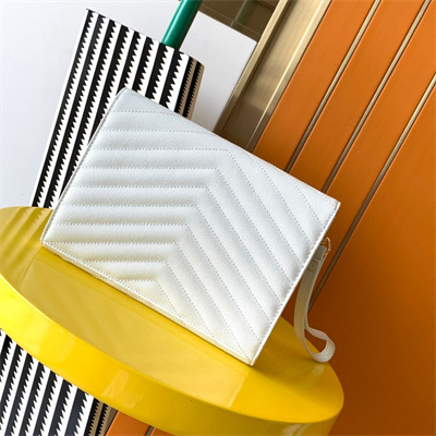 Y.S.L CASSANDRA MATELASS?? FLAP POUCH IN GRAIN DE POUDRE EMBOSSED LEATHER White Color Gold Tone Metal