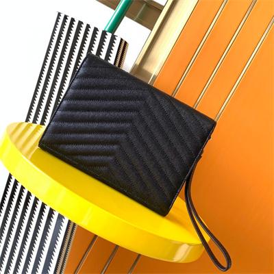 Y.S.L CASSANDRA MATELASS?? FLAP POUCH IN GRAIN DE POUDRE EMBOSSED LEATHER Black Color Gold Tone Metal