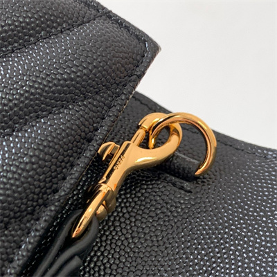 Y.S.L CASSANDRA MATELASS?? FLAP POUCH IN GRAIN DE POUDRE EMBOSSED LEATHER Black Color Gold Tone Metal