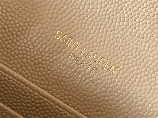 Y.S.L CASSANDRA MATELASS?? SMALL ENVELOPE WALLET IN GRAIN DE POUDRE EMBOSSED LEATHER Beige Color Gold Tone Metal