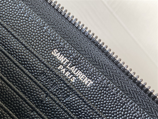 Y.S.L CASSANDRA MATELASS?? ZIP AROUND WALLET IN GRAIN DE POUDRE EMBOSSED LEATHER Black Color Black Tone Metal