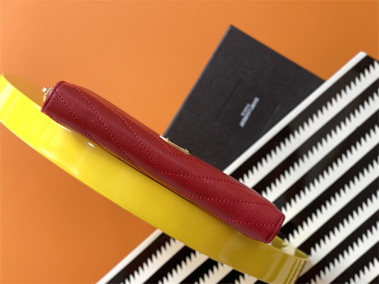 Y.S.L CASSANDRA MATELASS?? ZIP AROUND WALLET IN GRAIN DE POUDRE EMBOSSED LEATHER Red Color Gold Tone Metal