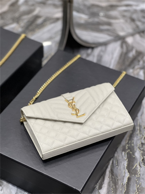 Y.S.L CASSANDRA CHAIN WALLET IN QUILTED LEATHER White Color Gold Tone Metal