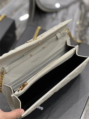 Y.S.L CASSANDRA CHAIN WALLET IN QUILTED LEATHER White Color Gold Tone Metal