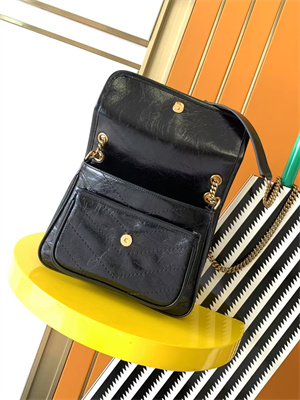 Y.S.L NIKI BABY In Vintage Leather Black-Gold Color