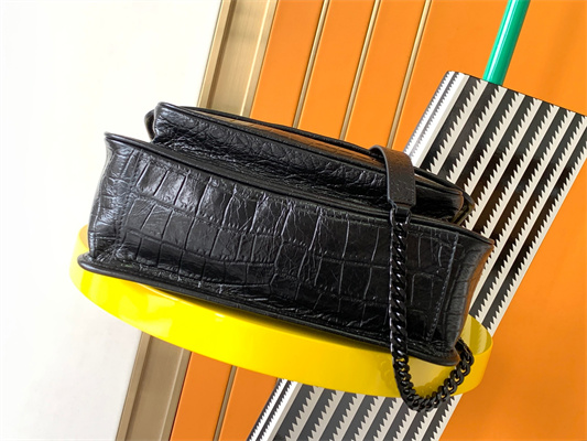 Y.S.L NIKI MEDIUM In Vintage Crocodile embossed Leather Black Color