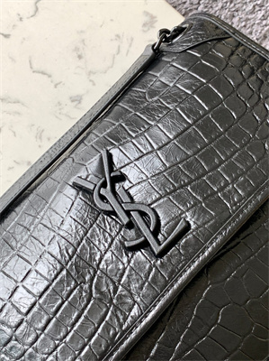 Y.S.L NIKI MEDIUM In Vintage Crocodile embossed Leather Black Color