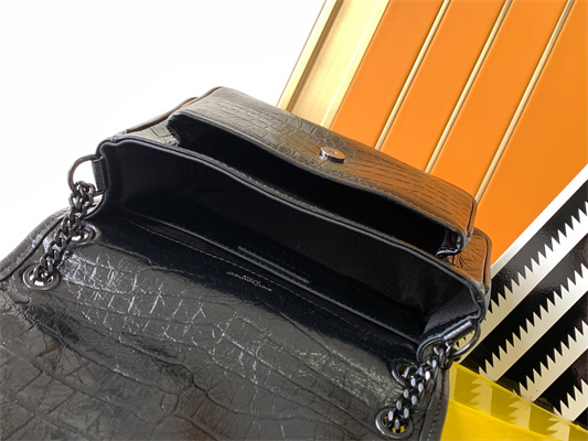 Y.S.L NIKI BABY In Vintage Crocodile embossed Leather Black