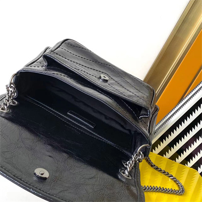 Y.S.L NIKI BABY In Vintage Leather Black-Silver Chain Color