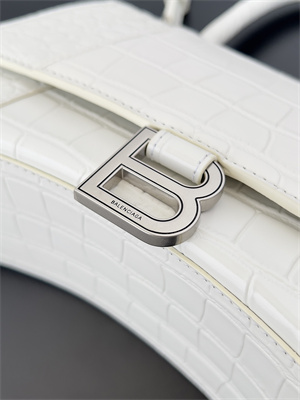 Women’s Hourglass Small Handbag Crocodile Embossed In White-Silver