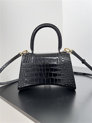 Women’s Hourglass Small Handbag Crocodile Embossed In Black-Gold