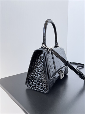 Women’s Hourglass Small Handbag Crocodile Embossed In Black-Silver