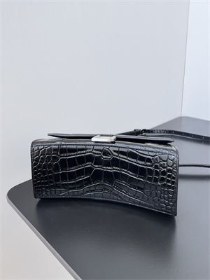 Women’s Hourglass Small Handbag Crocodile Embossed In Black-Silver