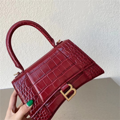 Women’s Hourglass Small Handbag Crocodile Embossed In Burgundy