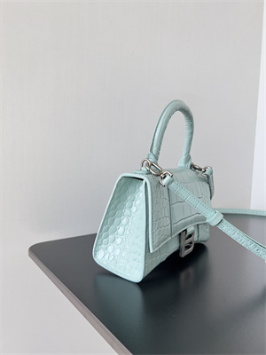 Women’s Hourglass XS Handbag Crocodile Embossed In Mint Blue-Silver