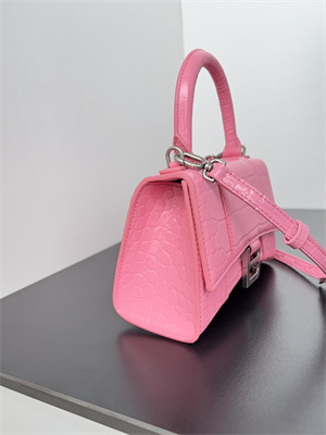 Women’s Hourglass XS Handbag Crocodile Embossed In Pink-Silver