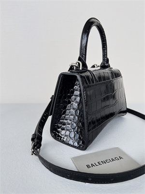 Women’s Hourglass XS Handbag Crocodile Embossed In Black-Silver