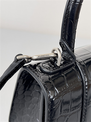Women’s Hourglass XS Handbag Crocodile Embossed In Black-Silver