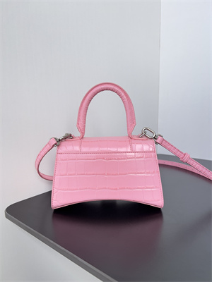 Women’s Hourglass XS Handbag Crocodile Embossed In Peach Pink-Silver