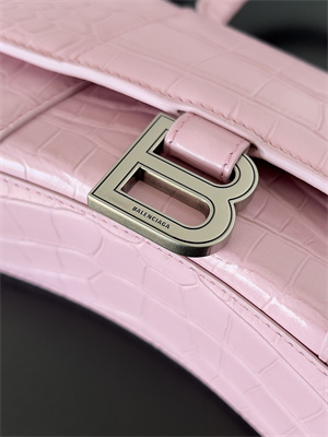 Women’s Hourglass XS Handbag Crocodile Embossed In Rose Pink-Silver