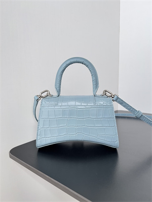 Women’s Hourglass XS Handbag Crocodile Embossed In Lt Blue-Silver