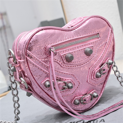 Women’s Le Cagole Heart Mini Bag In Metallized Arena Lambskin Pink Color