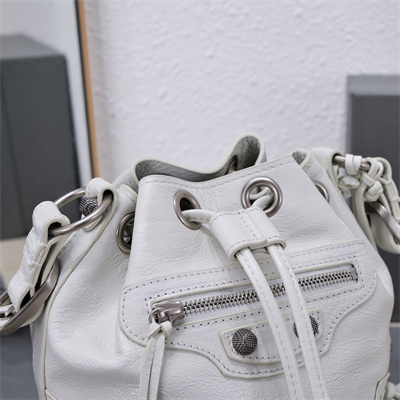 Women’s Le Cagole XS Bucket Bag In Arena Lambskin White Color