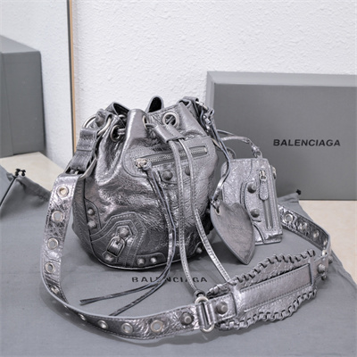 Women’s Le Cagole XS Bucket Bag In Metallized Arena Lambskin Silver Color