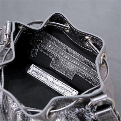 Women’s Le Cagole XS Bucket Bag In Metallized Arena Lambskin Silver Color