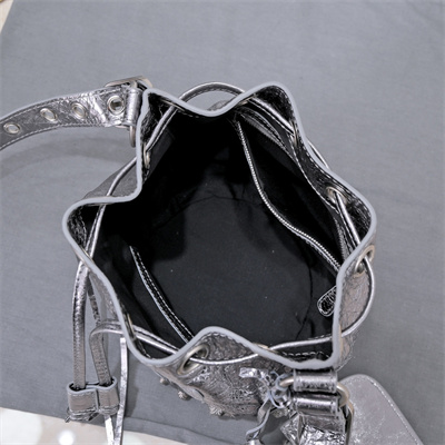 Women’s Le Cagole XS Bucket Bag In Metallized Arena Lambskin Silver Color