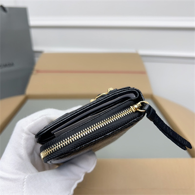 Le Cagole Compact Zippy Wallet In Goatskin Navy Color